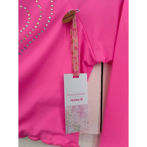 Loveshackfancy X Hurley Womens Med Pink Bling Heart Rashguard Surfing Beachy New - Picture 8 of 9